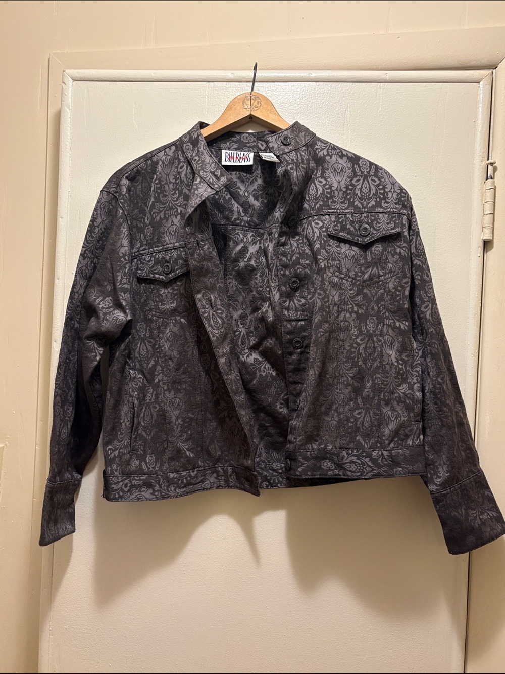 Bill Blass Purple Gray Paisley-Print Button Front Jean Jacket - Picture 1 of 4